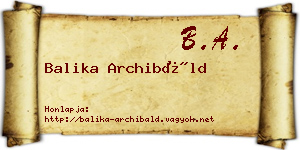 Balika Archibáld névjegykártya
